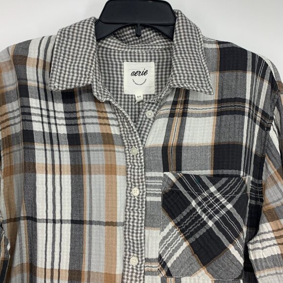 Aerie Top Plaid Button Down Flannel Pajama Shirt Long Sleeve - Picture 3 of 10